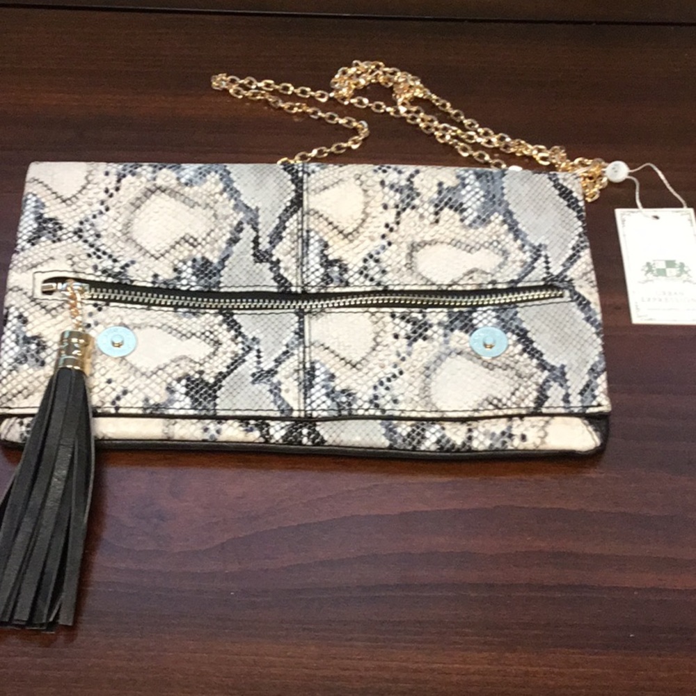 Snakeskin pattern clutch purse.